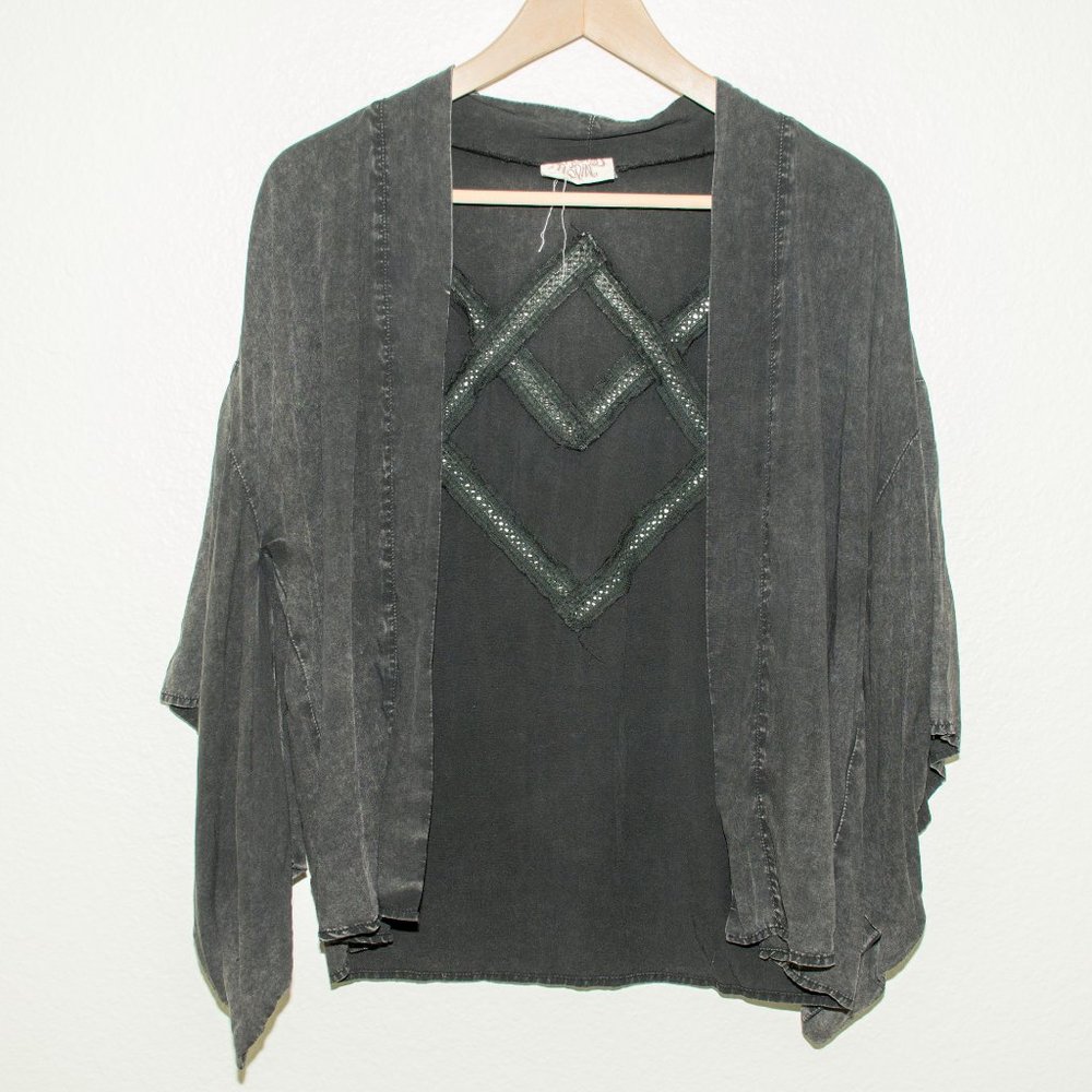 Somedays Lovin Faded Black Open Cardigan with Wide 3/4 Sleeves